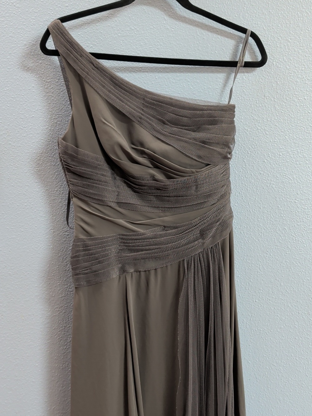 White by Vera Wang Georgette One-Shoulder Charcoal Grey Maxi Bridesmaid Dress - Picture 2 of 11
